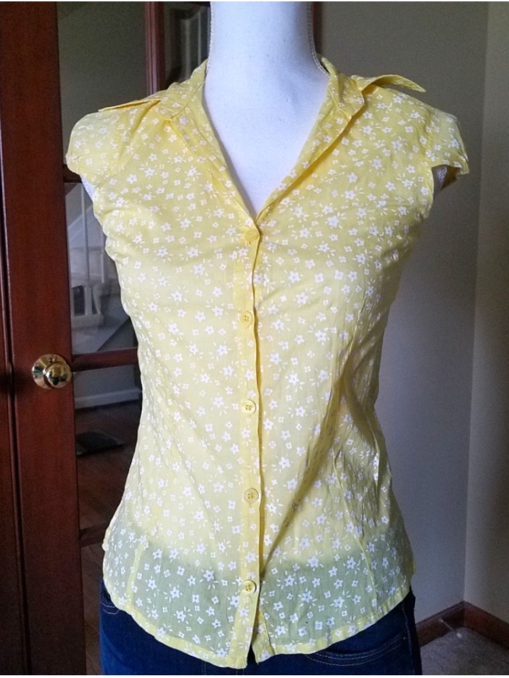 Terranova Short Sleeve Yellow & White Comfy Cotton Floral Shirt from Italy